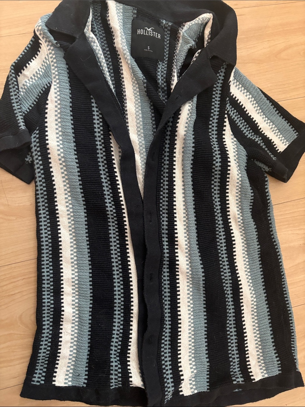 Hollister Black, Blue & White Vertical Stripe Knit Shirt